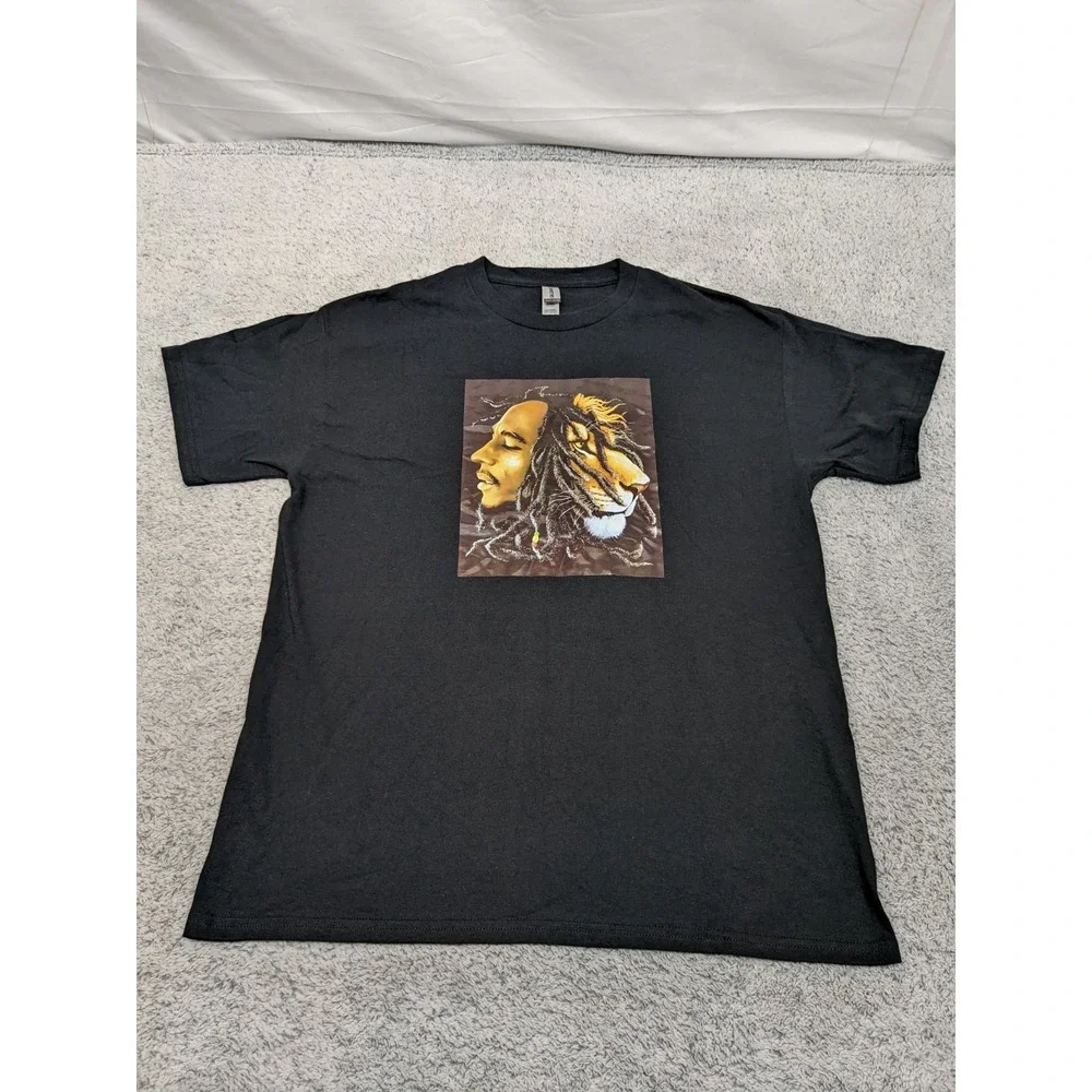 Bob Marley Shirt Mens Large Rasta Lion Black Reggae Cotton Zion
